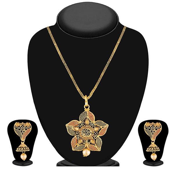 Kriaa Brown Kundan Stone Gold Plated Pendant Set - 1204007