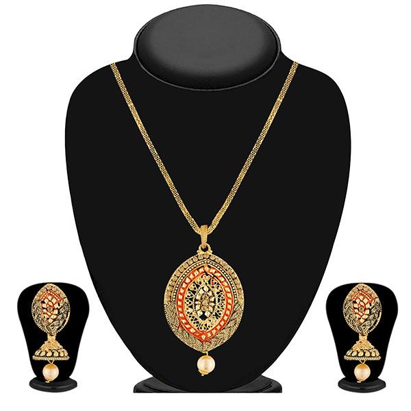 Kriaa Gold Plated Brown Austrian Stone Pendant Set - 1204008