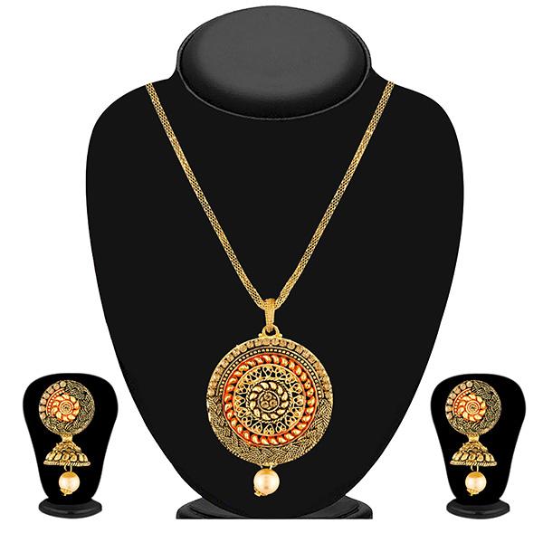 Kriaa Brown Austrian Stone Gold Plated Pendant Set - 1204009