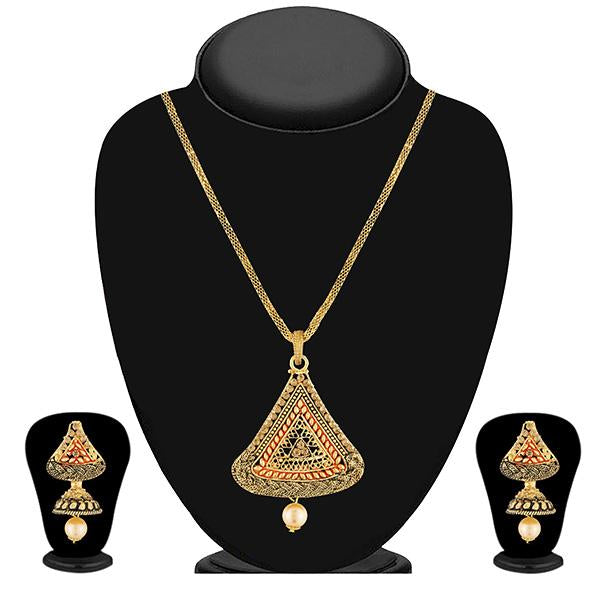 Kriaa Gold Plated Brown Austrian Stone Pendant Set - 1204010