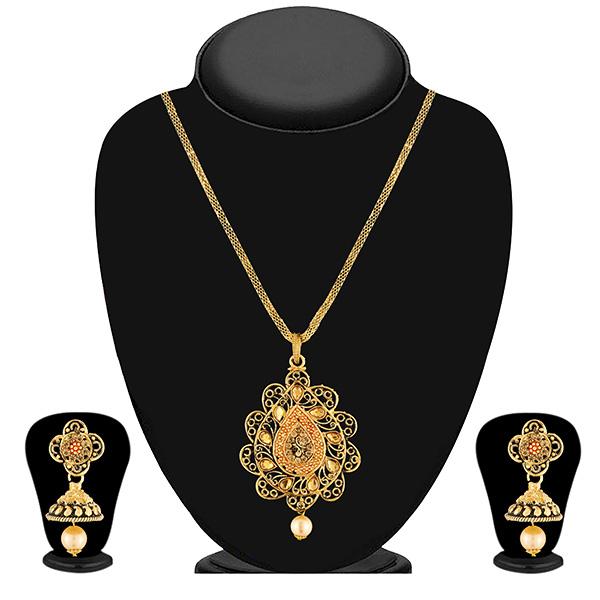 Kriaa Brown Kundan Stone Gold Plated Pendant Set - 1204012