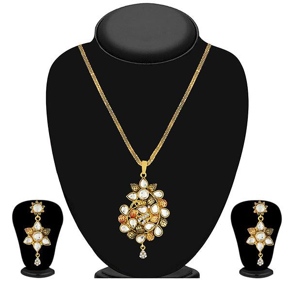 Kriaa White Kundan Stone Gold Plated Pendant Set - 1204013