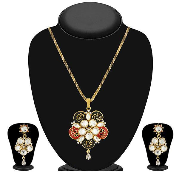 Kriaa Gold Plated White Kundan Stone Pendant Set - 1204014