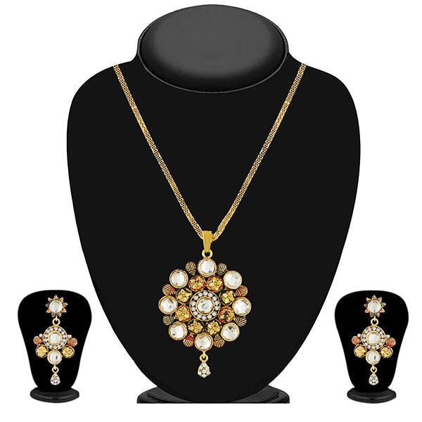 Kriaa White Kundan Stone Gold Plated Pendant Set - 1204015