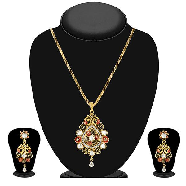 Kriaa Gold Plated White Kundan Stone Pendant Set - 1204016