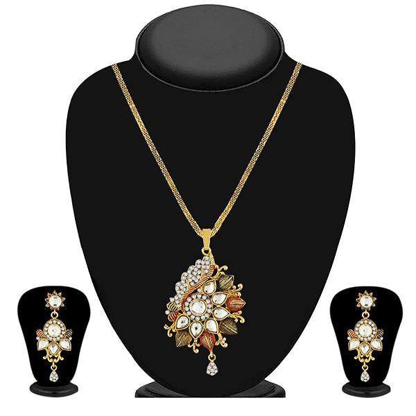 Kriaa Gold Plated White Kundan Stone Pendant Set - 1204018