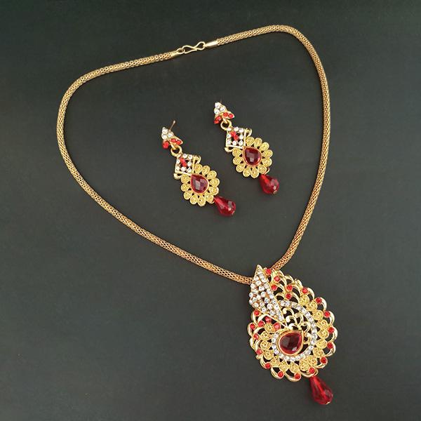 Kriaa Gold Plated Maroon Austrian Stone Pendant Set - 1204020D