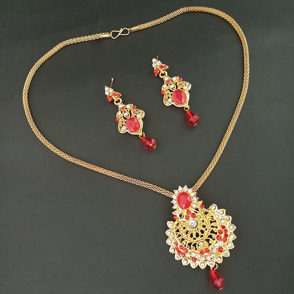 Kriaa Red Austrian Stone Gold Plated Pendant Set - 1204021C