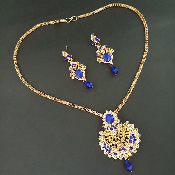 Kriaa Gold Plated Blue Austrian Stone Pendant Set - 1204021D