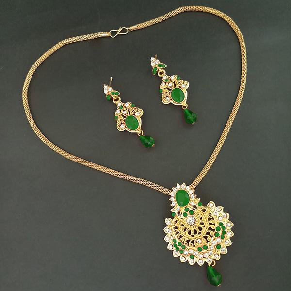 Kriaa Green Austrian Stone Gold Plated Pendant Set - 1204021E