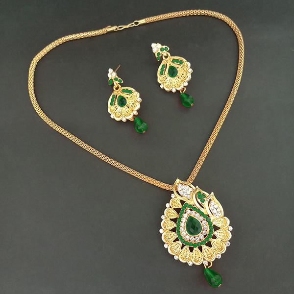 Kriaa Gold Plated Green Austrian Stone Pendant Set - 1204022C