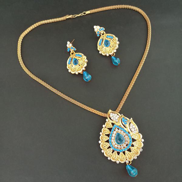 Kriaa Gold Plated Blue Austrian Stone Pendant Set - 1204022D