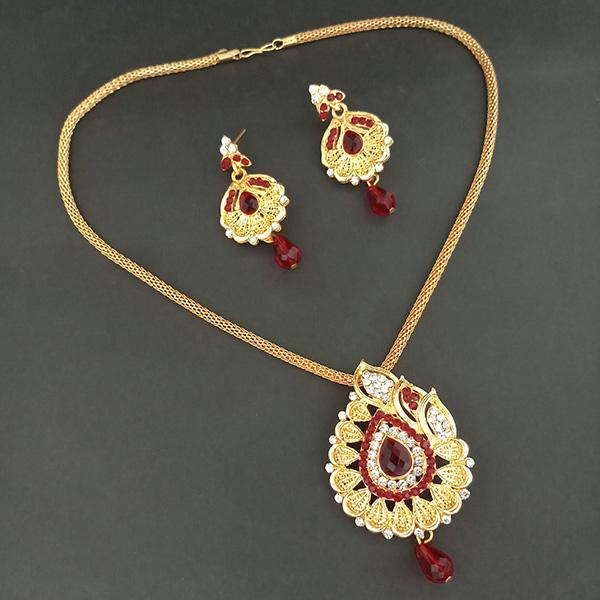 Kriaa Gold Plated Maroon Austrian Stone Pendant Set - 1204022E