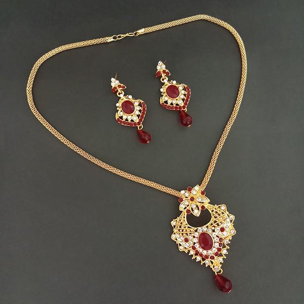 Kriaa Maroon Austrian Stone Gold Plated Pendant Set - 1204023F