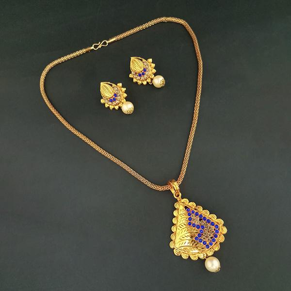 Kriaa Blue Austrian Stone Gold Plated Pendant Set - 1204026C