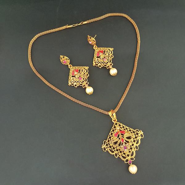 Kriaa Gold Plated Pink Meenakari Pendant Set - 1204027B