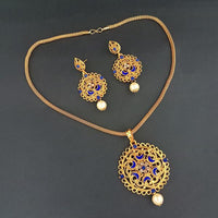 Kriaa Gold Plated Purple Meenakari Pendant Set - 1204028D
