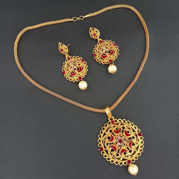 Kriaa Gold Plated Maroon Meenakari Pendant Set - 1204028E
