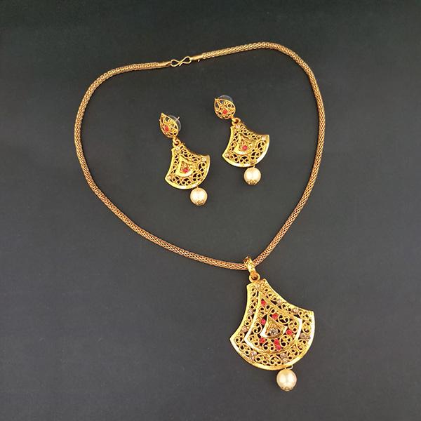 Kriaa Red Austrian Stone Gold Plated Pendant Set - 1204030B