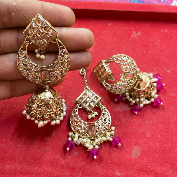 JCM Jewellery Gold Plated Crystal Stone Jhumki Earrings With Maangtikka