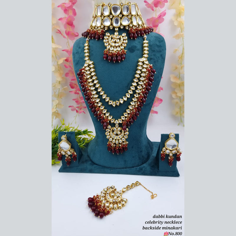 JCM Gold Plated Kundan Stone Double Necklace Set