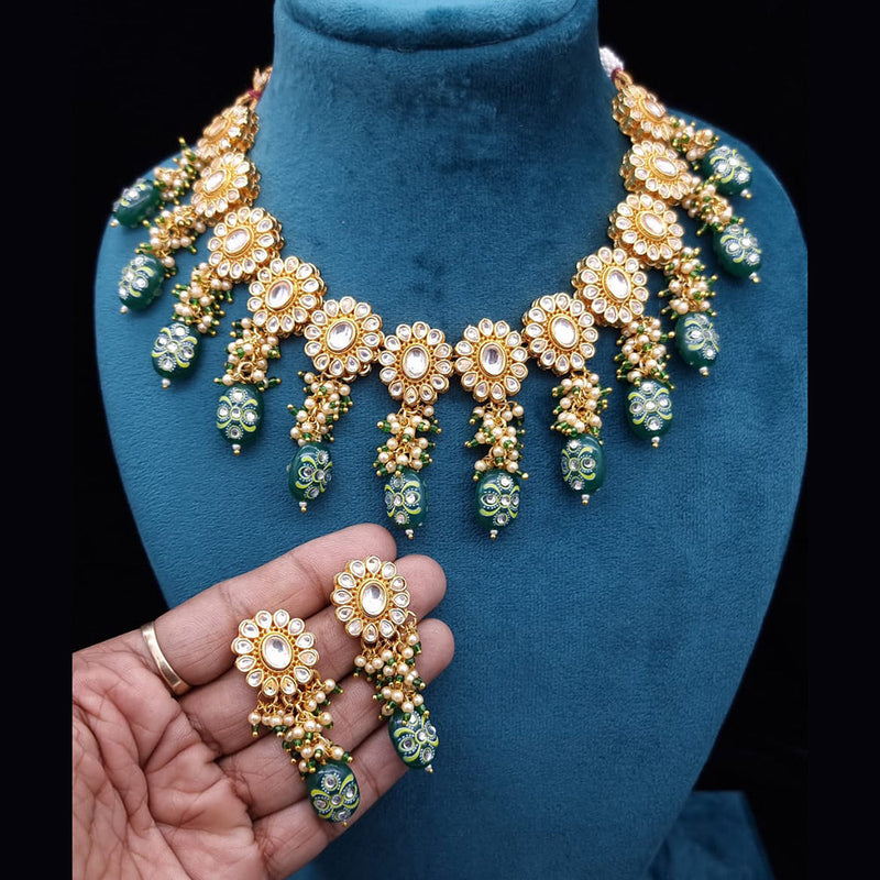 JCM Gold Plated Kundan Stone & Beads Necklace Set