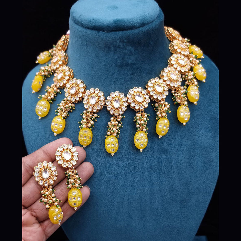 JCM Gold Plated Kundan Stone & Beads Necklace Set