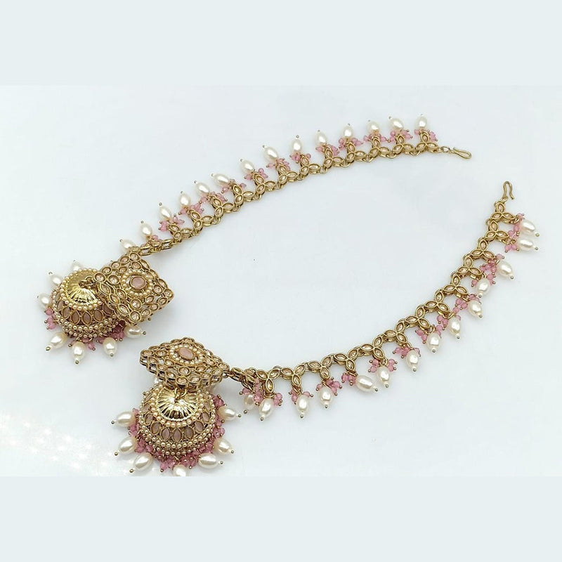 JCM Gold Plated Jhumki Earrings With Kanchain