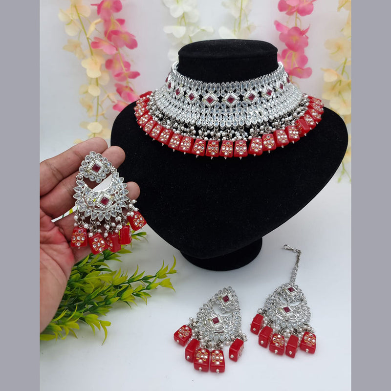 JCM Silver Plated  Crystal And Beads  Necklace Set