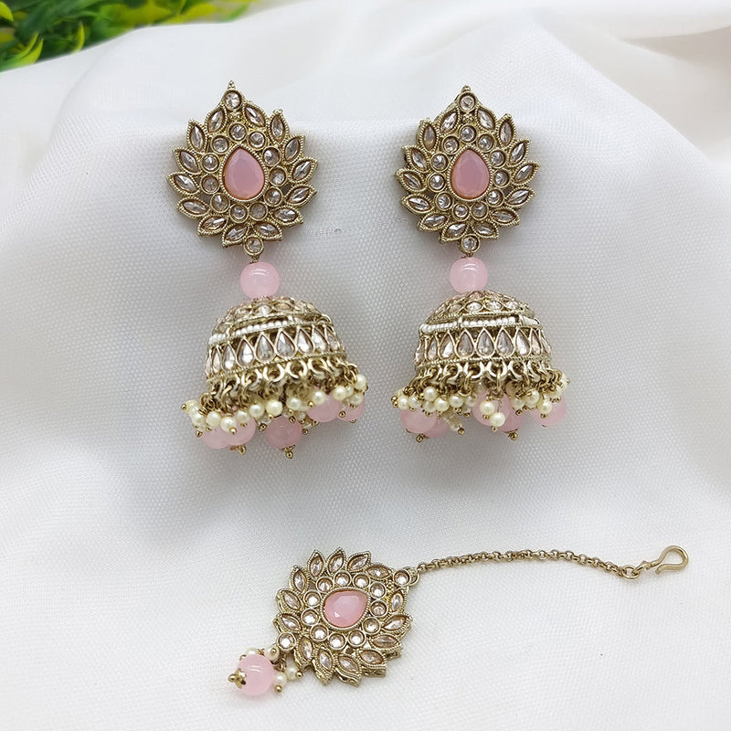 JCM Gold Plated Crystal Stone Jhumki Earrings With Maangtikka