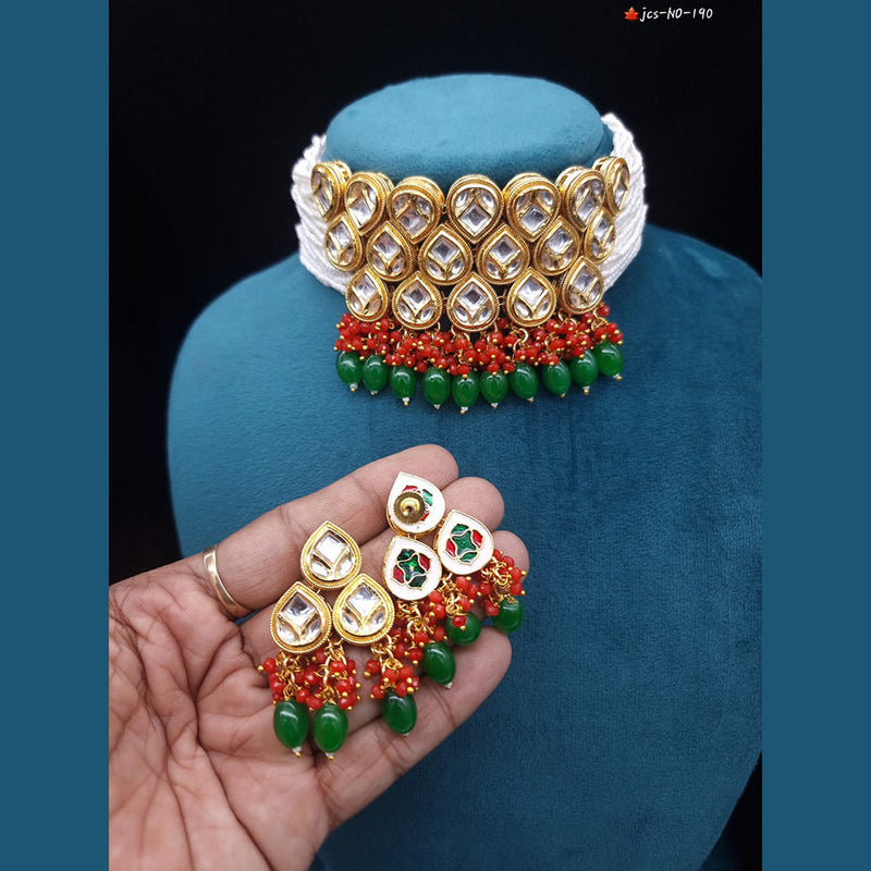 JCM Gold Plated Kundan Choker Necklace Set