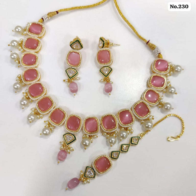 JCM Gold Plated Kundan Stone & Beads Necklace Set