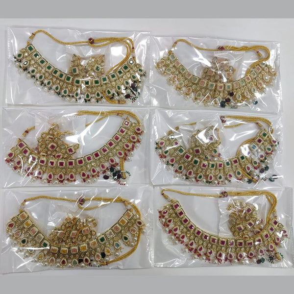 JCM Gold Plated Kundan Stone & Beads Necklace Set