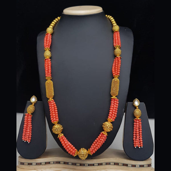 JCM Gold Plated Kundan and Crystal Long Necklace Set