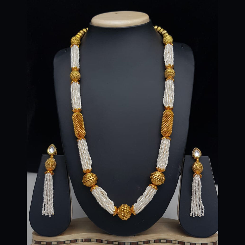 JCM Gold Plated Kundan and Crystal Long Necklace Set