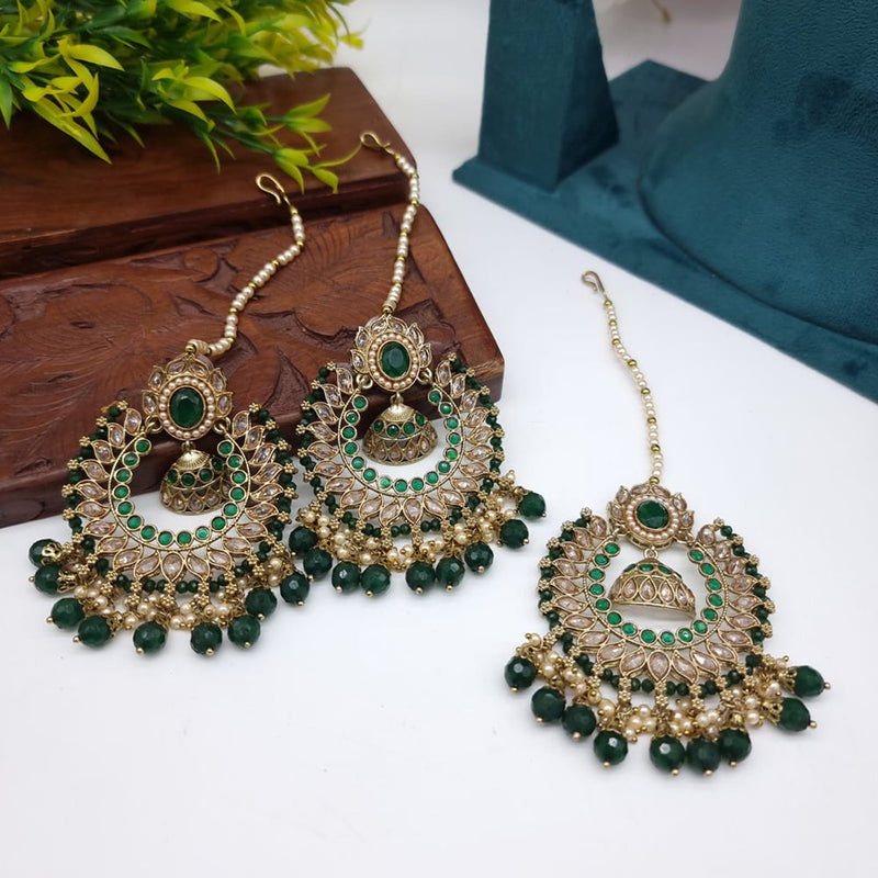 JCM Gold plated Crystal Stone Earrings with Maangtikka