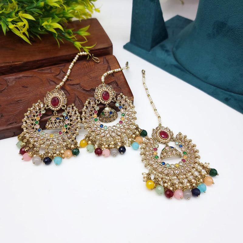 JCM Gold plated Crystal Stone Earrings with Maangtikka