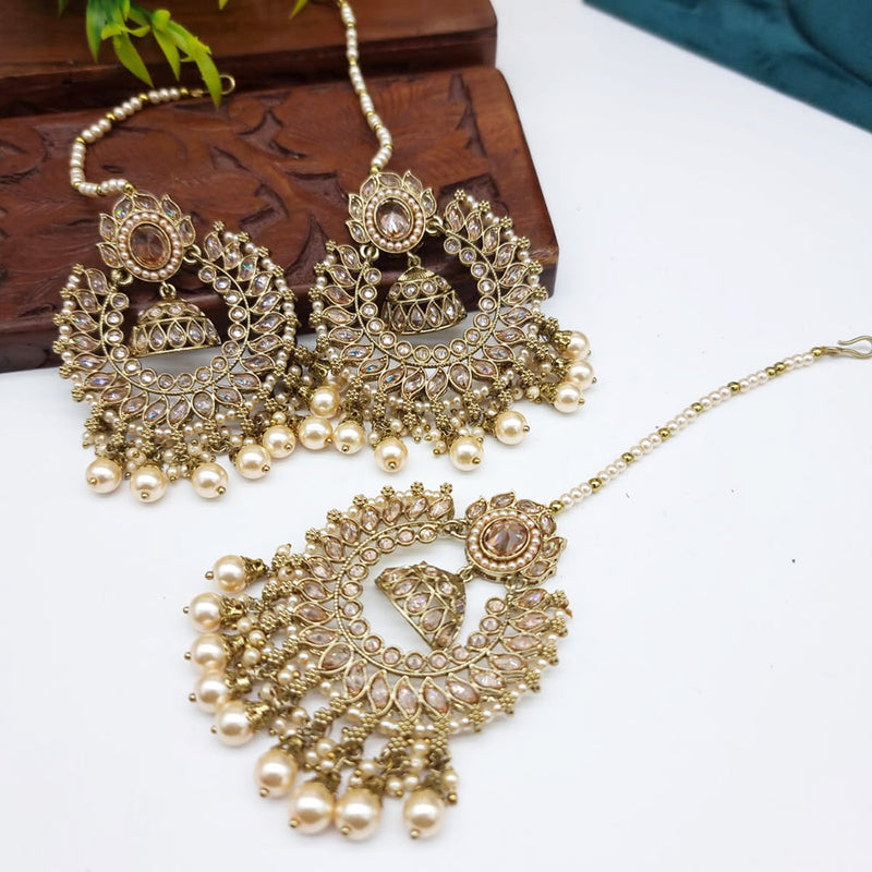 JCM Gold plated Crystal Stone Earrings with Maangtikka