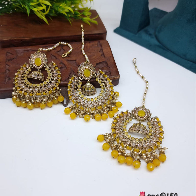 JCM Gold plated Crystal Stone Earrings with Maangtikka