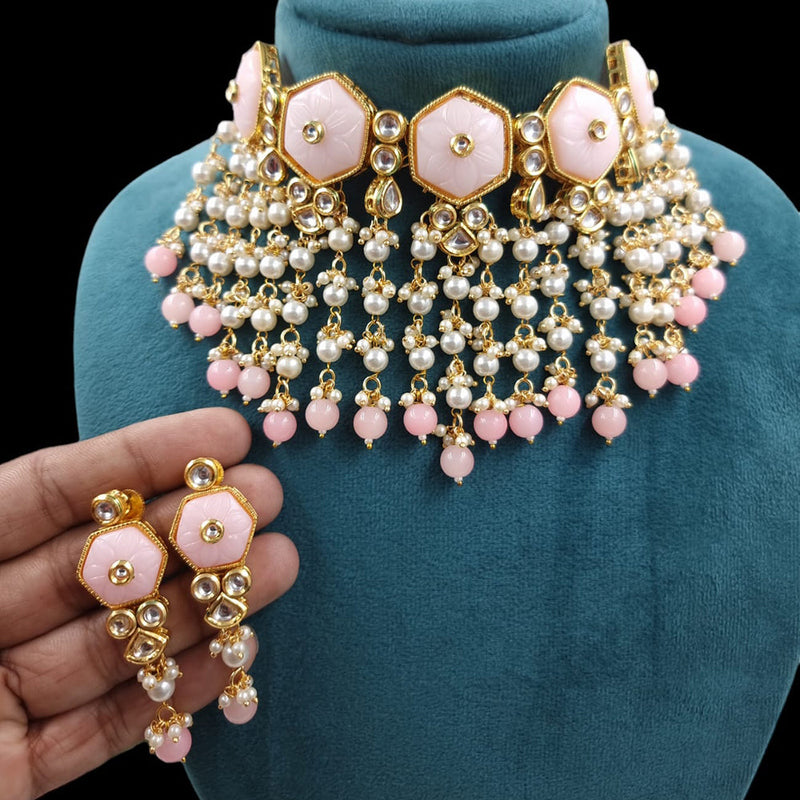 JCM Gold Plated Kundan And Pearl  Choker Necklace Set