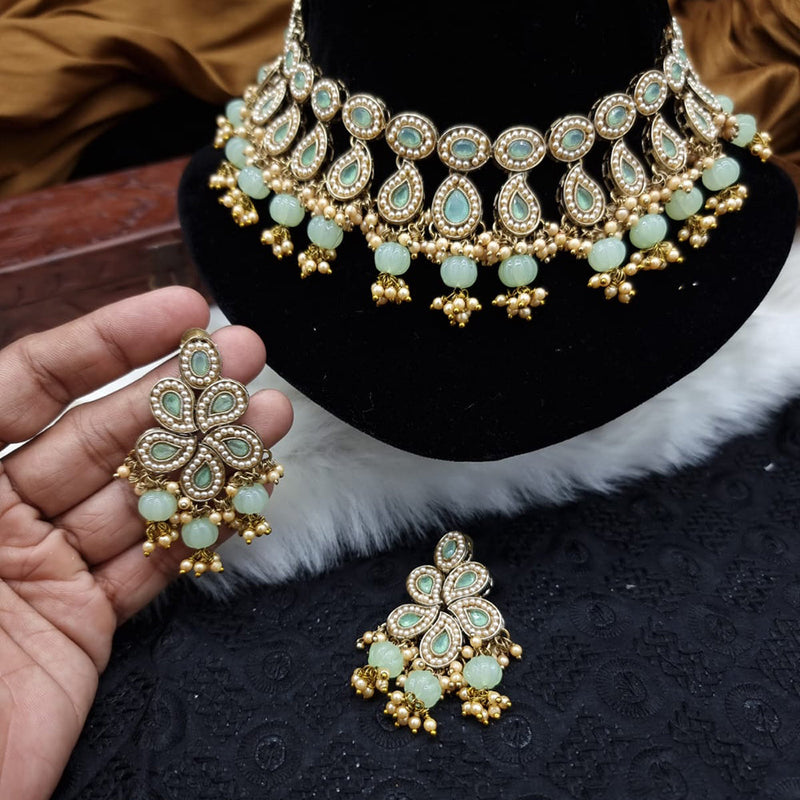 JCM Gold Plated Pota And Pearl  Choker Necklace Set