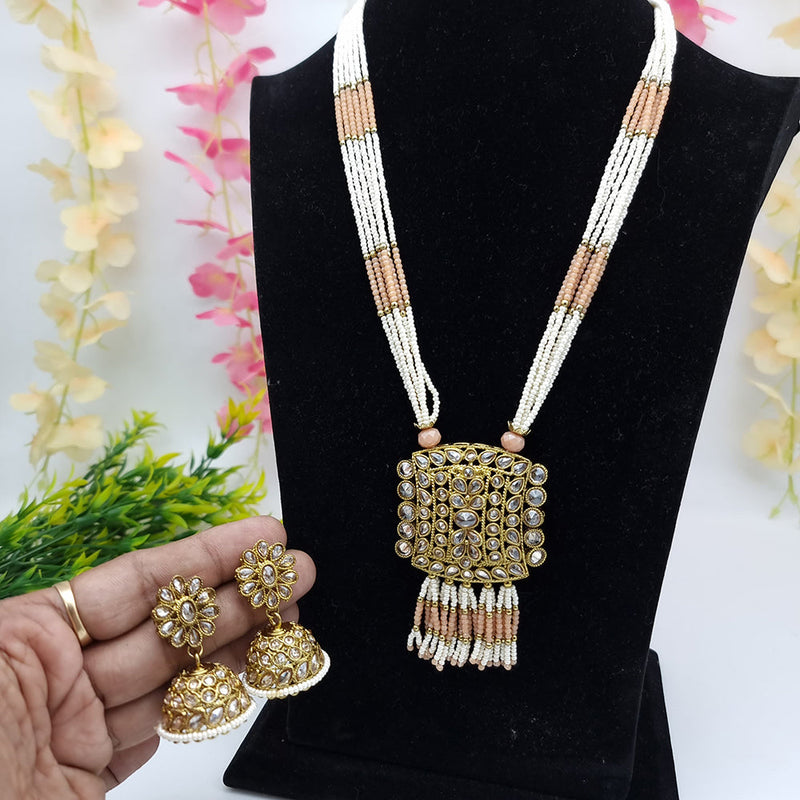 JCM Gold Plated Crystal And Pearl Long Necklace Set