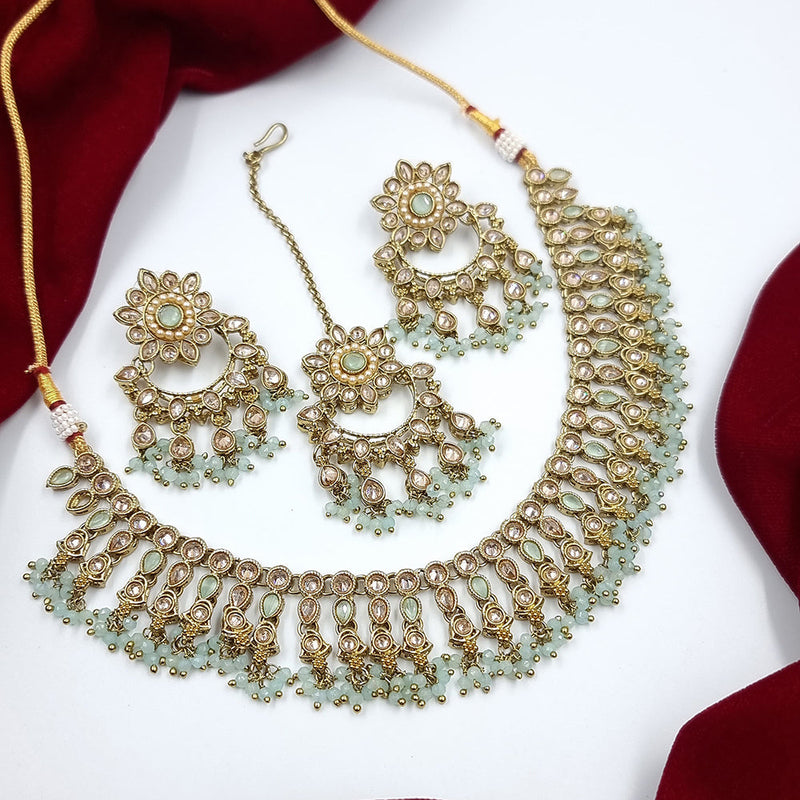 JCM Gold Plated Crystal Stone And Pearl Necklace Set