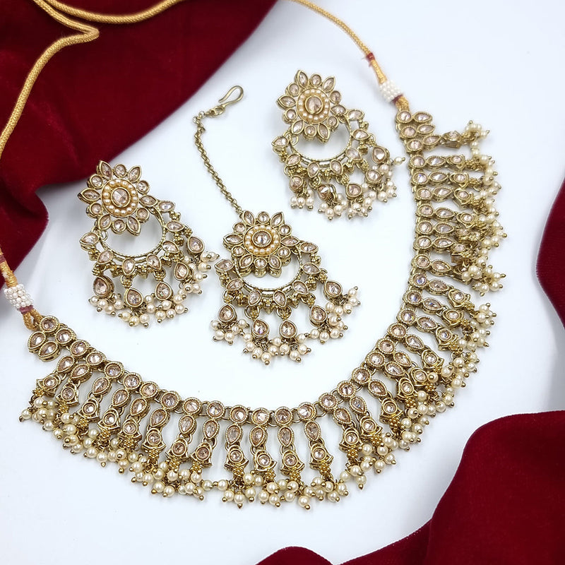 JCM Gold Plated Crystal Stone And Pearl Necklace Set