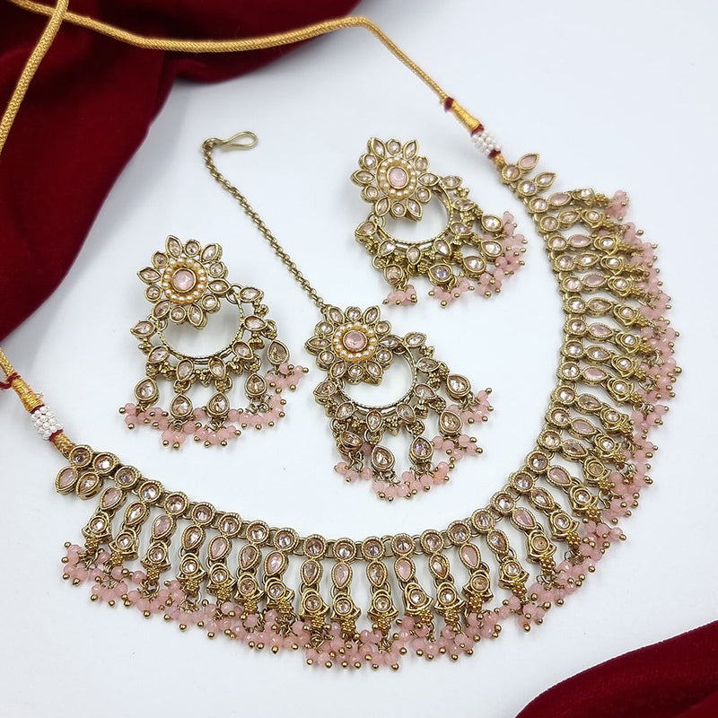 JCM Gold Plated Crystal Stone And Pearl Necklace Set