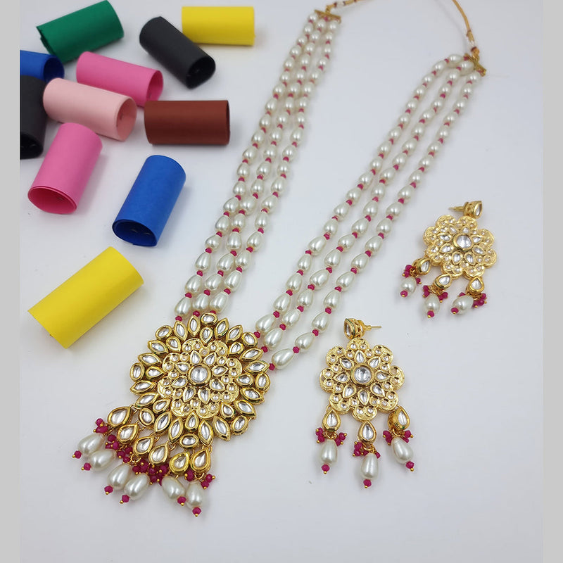 JCM Gold Plated Kundan Long Necklace Set