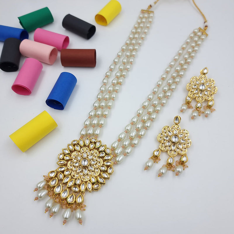 JCM Gold Plated Kundan Long Necklace Set