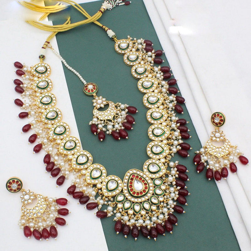 JCM Gold Plated Kundan Long Necklace Set