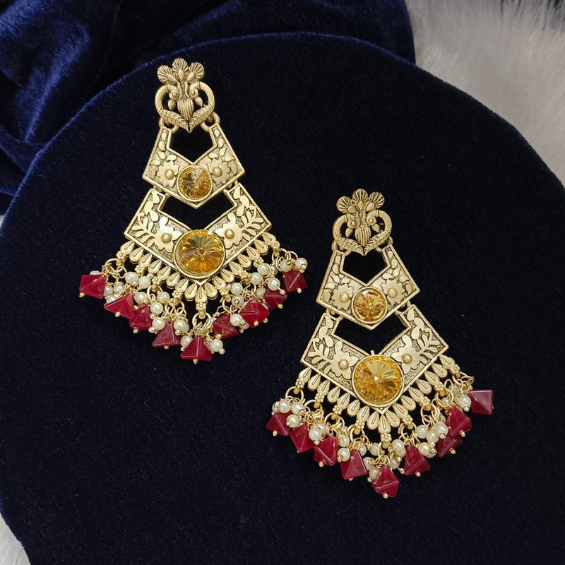 Bhavi Crystal Stone Gold Plated Dangler Earrings