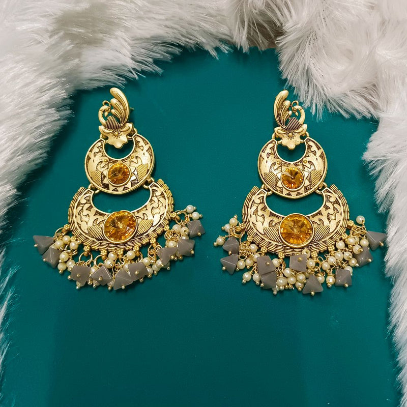 Bhavi Crystal Stone Gold Plated Dangler Earrings